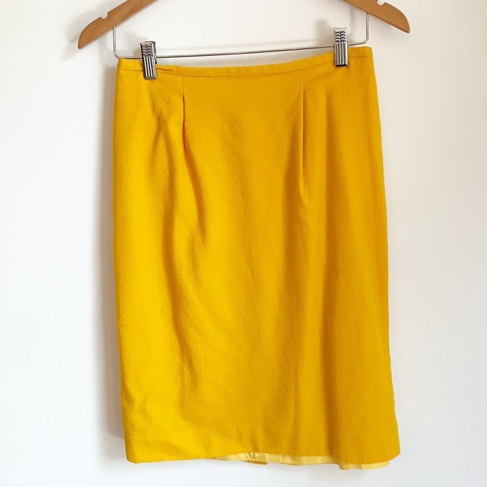 Vintage 1980s yellow high waist light wool pencil skirt